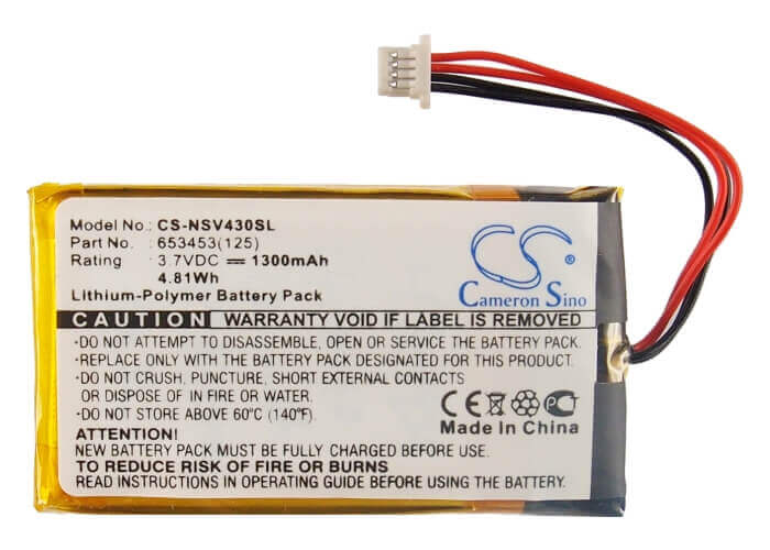 3.7V, Li-Polymer, 1300mAh, batterie GPS compatible avec Insignia, 653453(125), Ns-ncv43, 4.81Wh GPS, Navigateur Cameron Sino Technology Limited