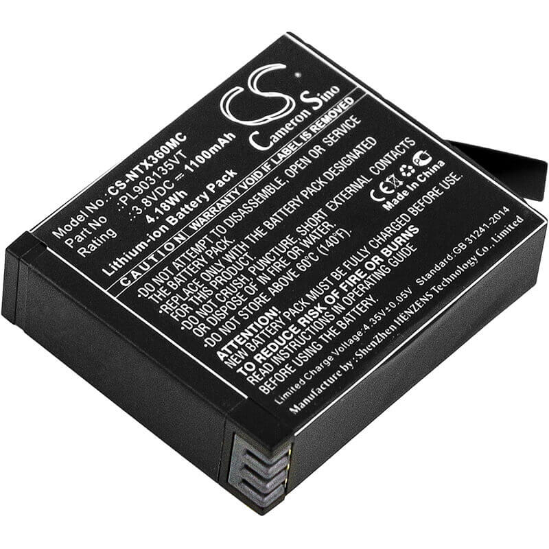 3.8V, Li-ion, 1100mAh, Camera battery fits Insta360, Pl903135vt, One X, 4.18Wh Camera Cameron Sino Technology Limited (Camera)