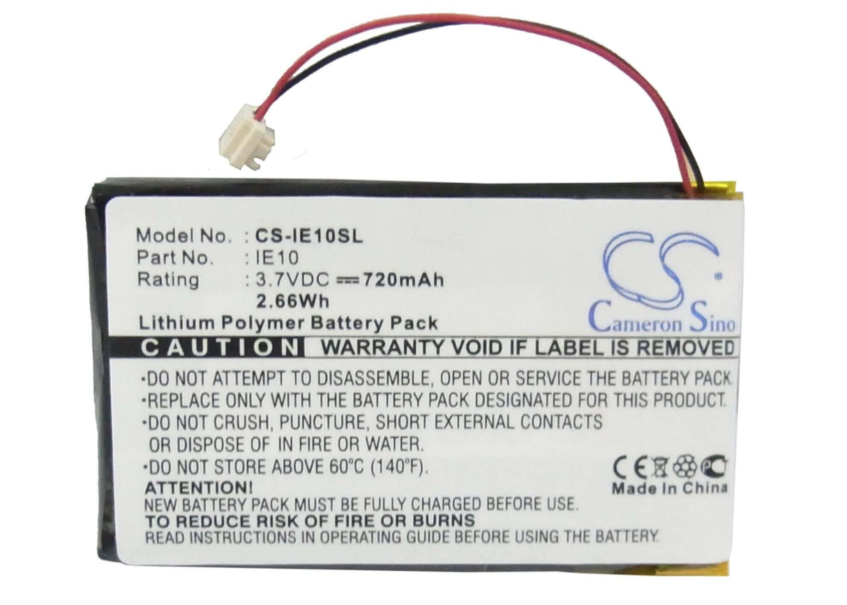 3.7V, Li-Polymer, 720mAh, Media Player battery fits Iriver, E10, E10ct, 2.66Wh Media Player Cameron Sino Technology Limited