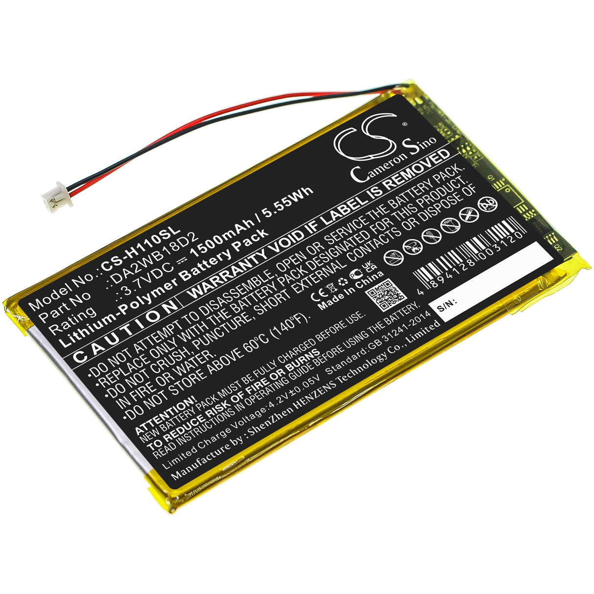 3.7V, Li-Polymer, 1500mAh, Media Player battery fits Iriver, Da2wb18d2, H110, H120, 5.55Wh Media Player Cameron Sino Technology Limited
