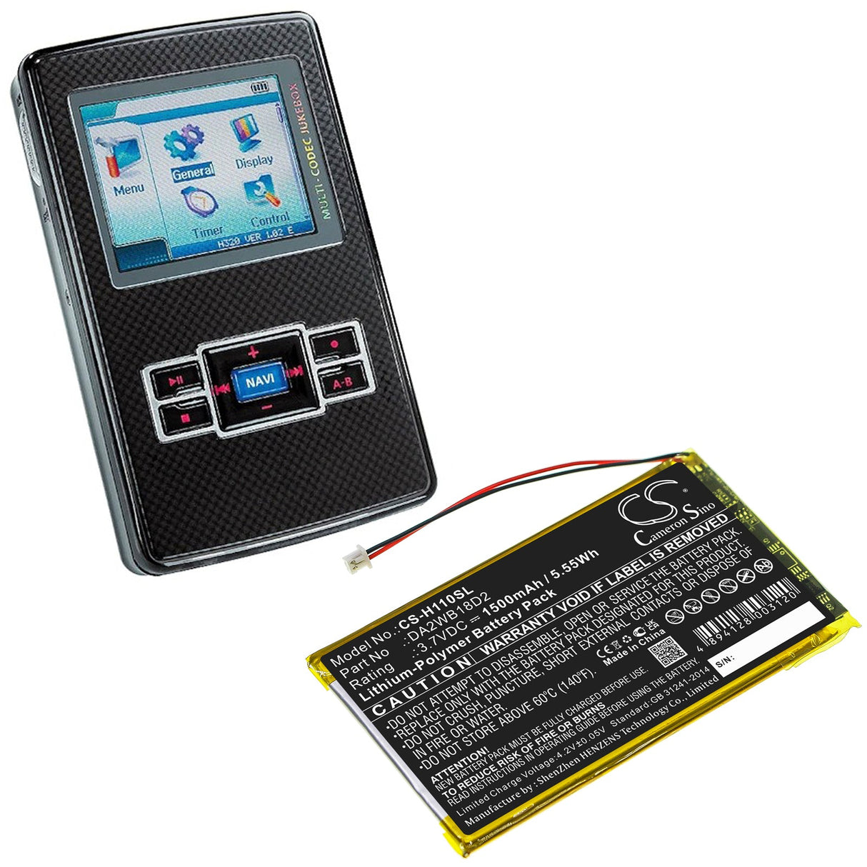 3.7V, Li-Polymer, 1500mAh, Media Player battery fits Iriver, Da2wb18d2, H110, H120, 5.55Wh Media Player Cameron Sino Technology Limited