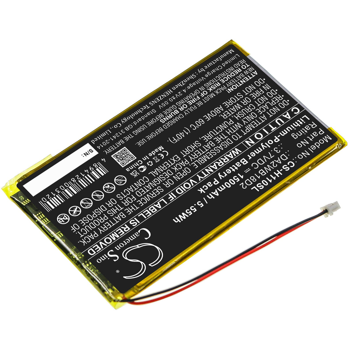 3.7V, Li-Polymer, 1500mAh, Media Player battery fits Iriver, Da2wb18d2, H110, H120, 5.55Wh Media Player Cameron Sino Technology Limited