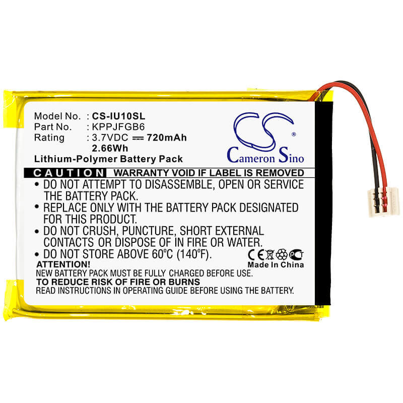 3.7V, Li-Polymer, 720mAh, Media Player battery fits Iriver, Kppjfgb6, Clix 2gb, Clix 4gb, 2.66Wh Media Player Cameron Sino Technology Limited
