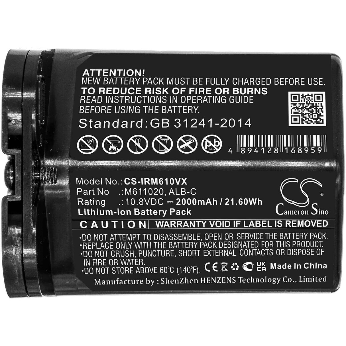 10.8V, Li-ion, 2000mAh, Vacuum battery fits Irobot, Add-n1, Braava Jet M6, M6 Ultimate Robot Mop, 21.60Wh Vacuum Cameron Sino Technology Limited