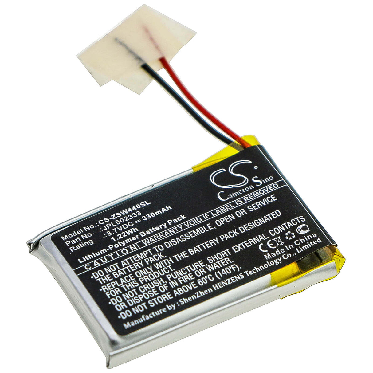 3,7V, Li-Polymer, 330mAh, batterie GPS adaptée à Izzo, Jpl502333, A44040, Swami Voice Clip, 1,22Wh GPS, Navigator Cameron Sino Technology Limited