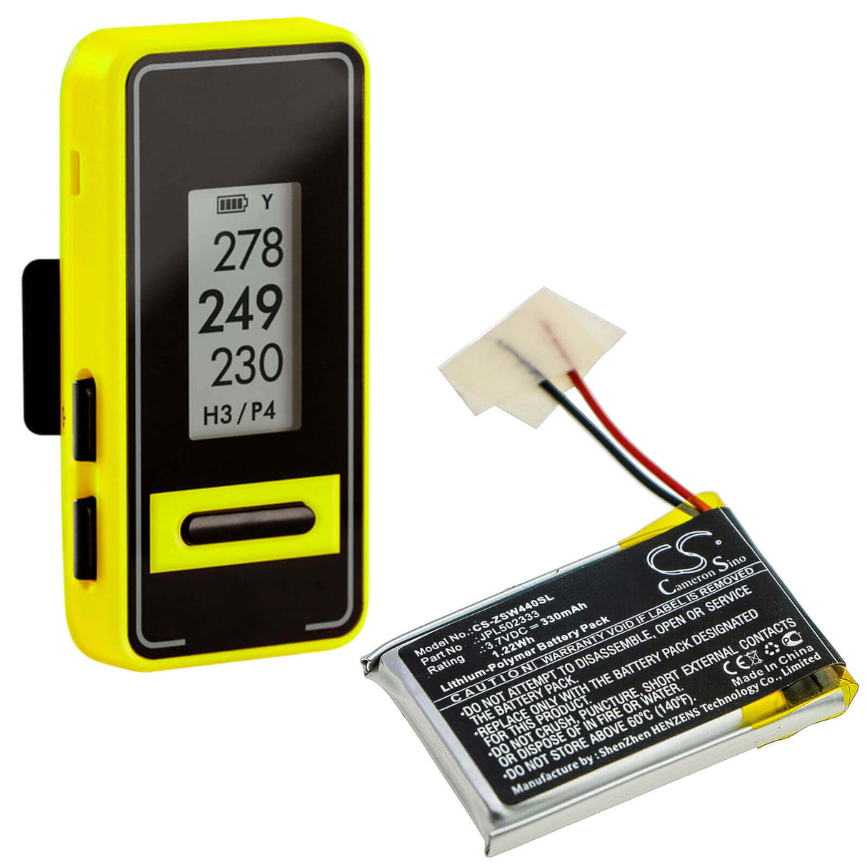 3,7V, Li-Polymer, 330mAh, batterie GPS adaptée à Izzo, Jpl502333, A44040, Swami Voice Clip, 1,22Wh GPS, Navigator Cameron Sino Technology Limited