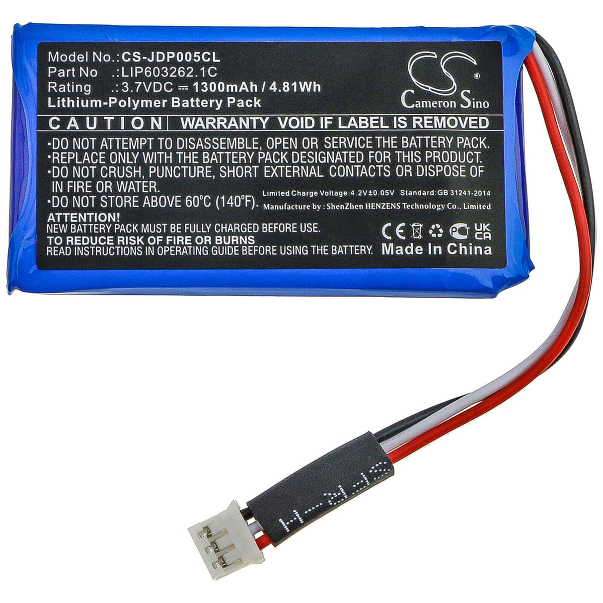 3,7V, Li-Polymer, 1300mAh, batterie de téléphone sans fil compatible avec Jablocom, Lip603262.1c, Gdp-04i, 4,81Wh Téléphone sans fil Cameron Sino Technology Limited (Téléphone sans fil)