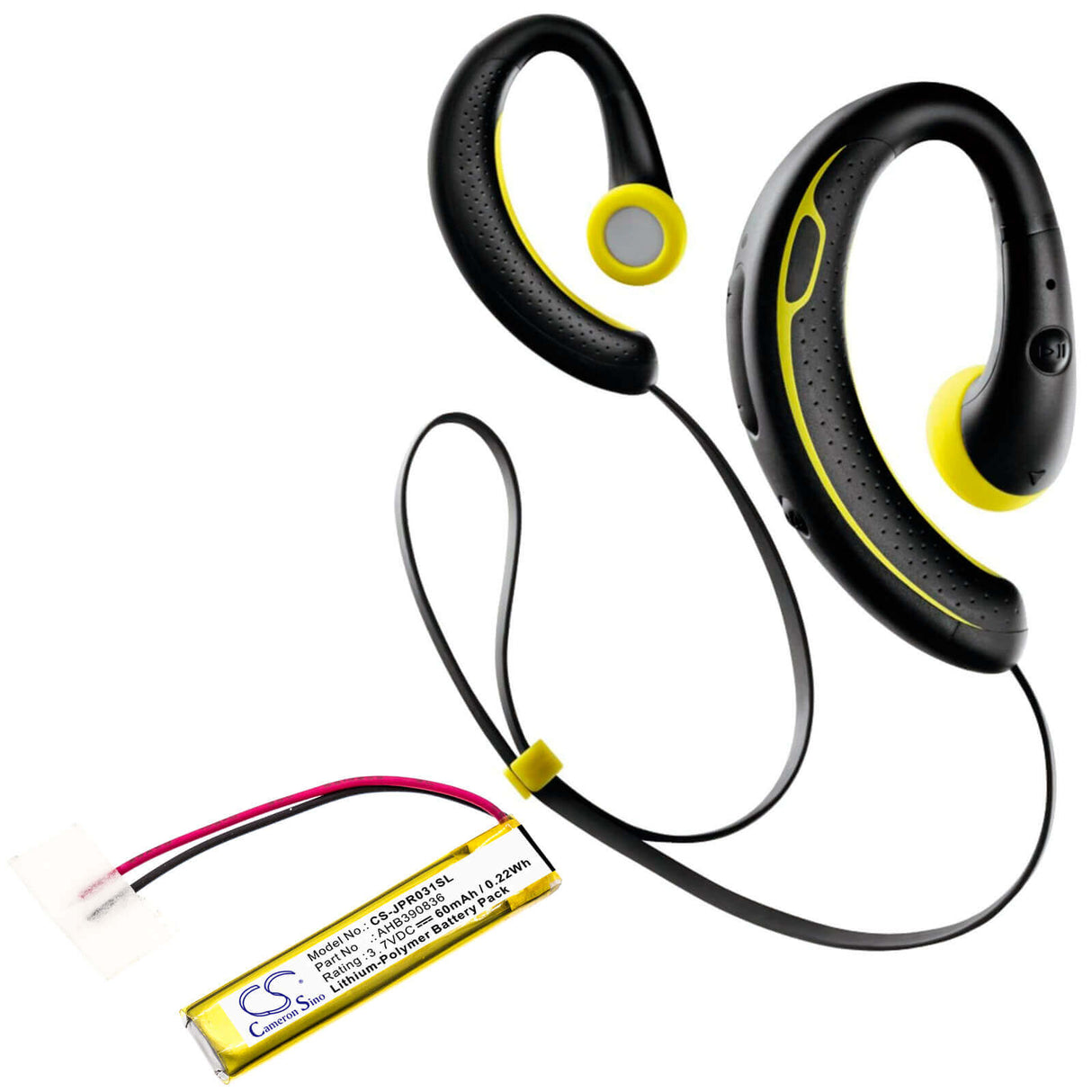 3.7V, Li-Polymer, 60mAh, Headset battery fits Plantronics, Jabra, Ahb390836, 100-55400000-02, 100-55400000-60, 0.22Wh Wireless Headset Cameron Sino Technology Limited