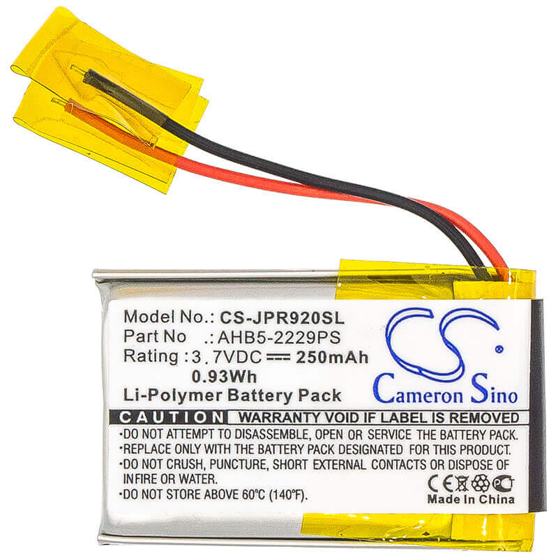 3.7V, Li-Polymer, 250mAh, Headset battery fits Jabra, Ahb5-2229ps, Pro 900, Pro 920, 0.93Wh Wireless Headset Cameron Sino Technology Limited