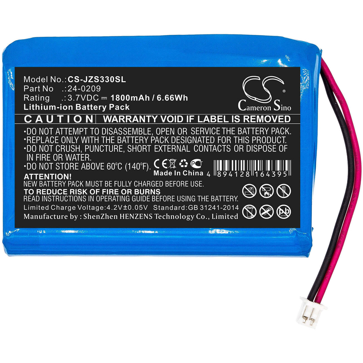 3.7V, Li-ion, 1800mAh, Smart Home battery fits Jandy, 24-0209, Zodiac E33 Eos Wireless Remote, 6.66Wh Smart Home Cameron Sino Technology Limited