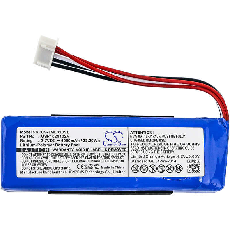 3.7V, Li-Polymer, 6000mAh, Speaker battery fits Jbl, Charge 3 2016, Charge 3 2016 Version, 22.20Wh Speaker Cameron Sino Technology Limited