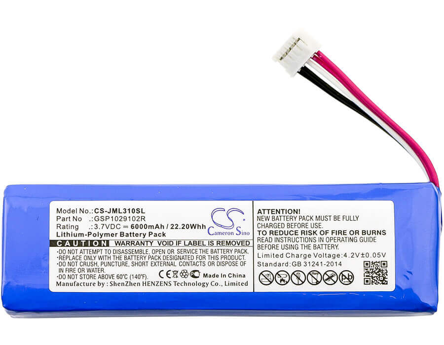 3.7V, Li-Polymer, 6000mAh, Speaker battery fits Jbl, Charge 2, Charge 2 Plus, 22.20Wh Speaker Cameron Sino Technology Limited