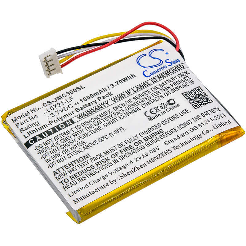 3.7V, Li-Polymer, 1000mAh, Speaker battery fits Jbl, Clip 3, Clip 3an, 3.70Wh Speaker Cameron Sino Technology Limited