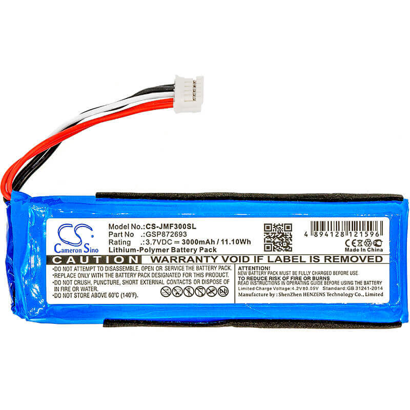 3.7V, Li-Polymer, 3000mAh, Speaker battery fits Jbl, Flip 3, Flip 3 Gray, 11.10Wh Speaker Cameron Sino Technology Limited