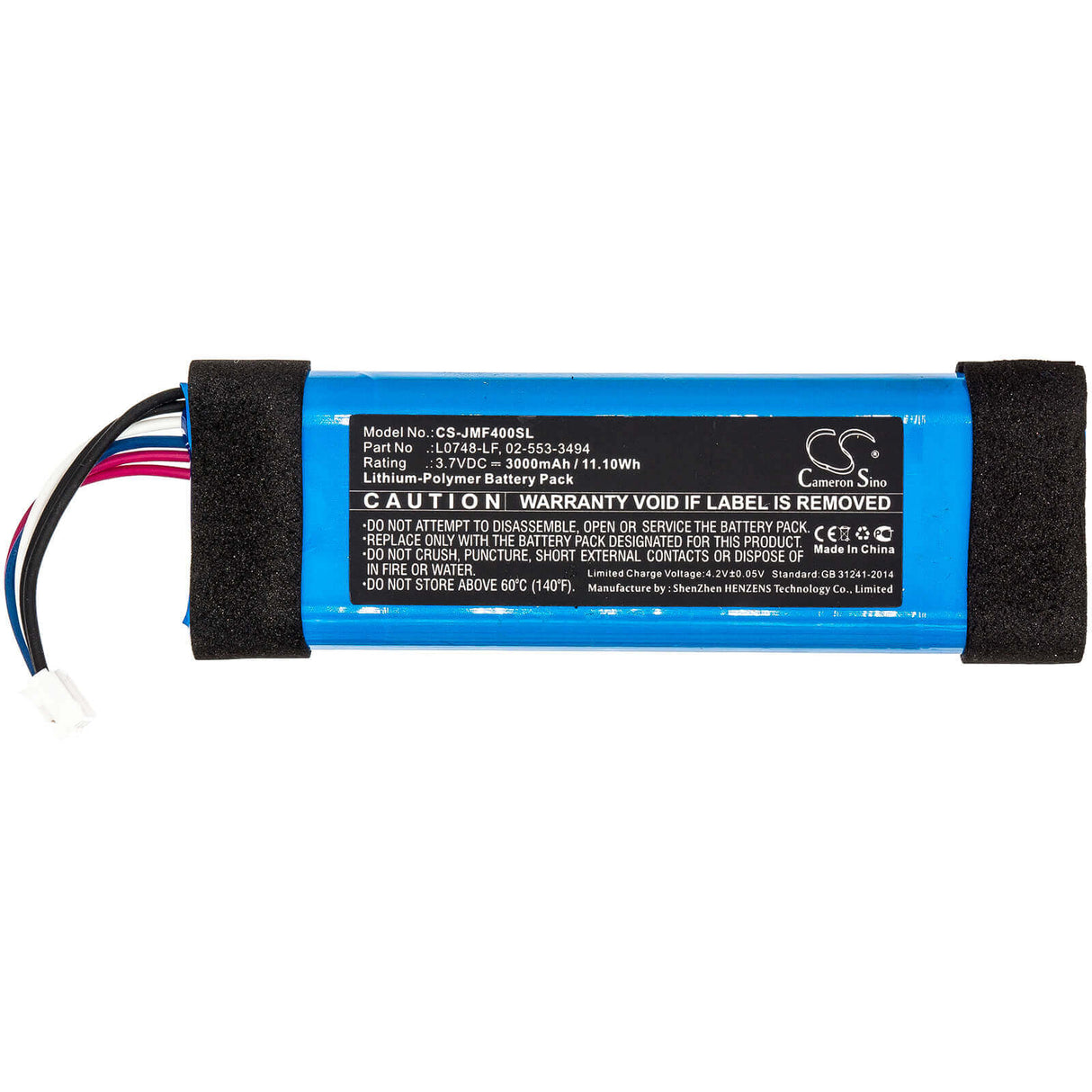 3.7V, Li-Polymer, 3000mAh, Speaker battery fits Jbl, Flip 3 Se, Flip 3 Stealth Edition, 11.10Wh Speaker Cameron Sino Technology Limited