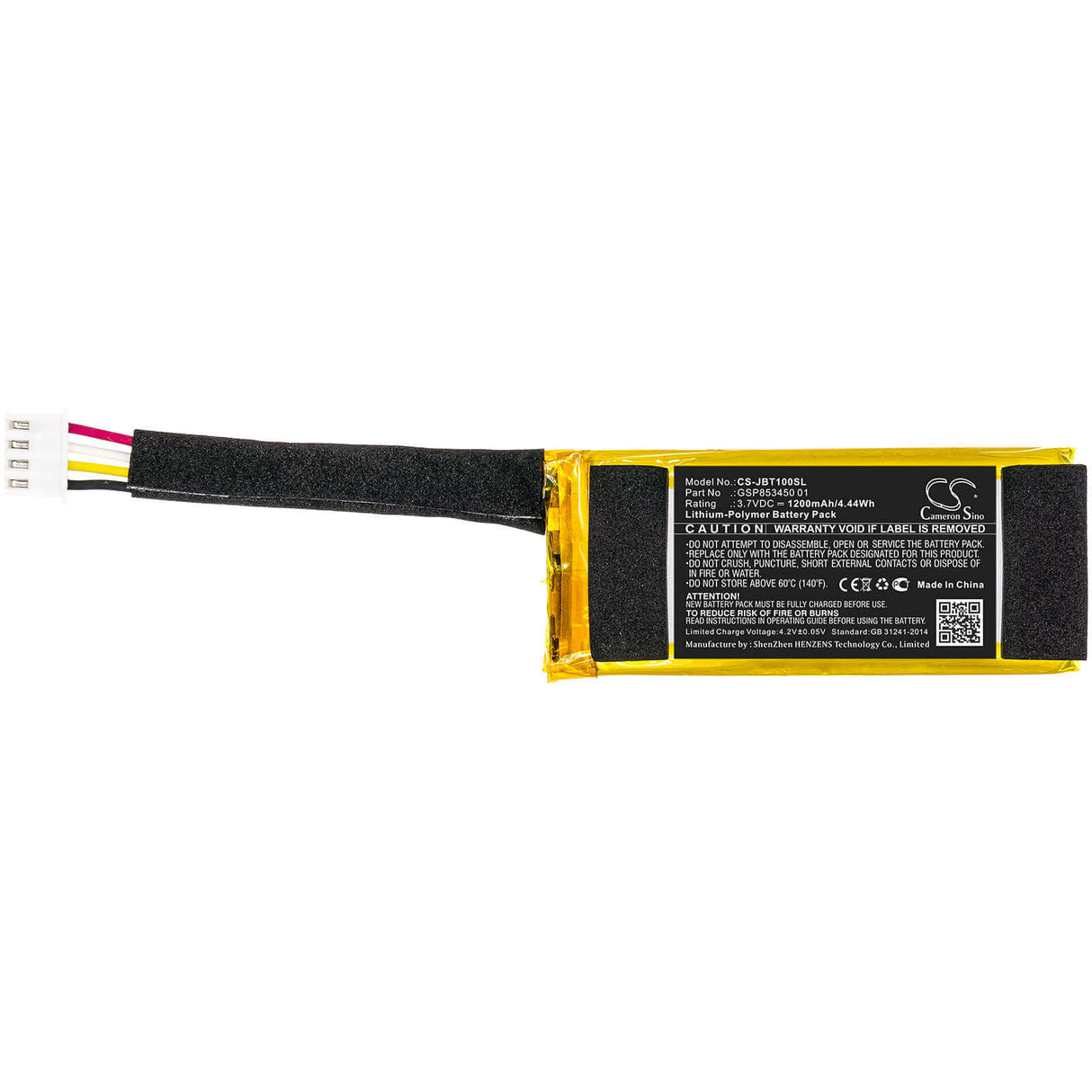 3.7V, Li-Polymer, 1200mAh, Headset battery fits Jbl, Gsp853450 01, Free Truly Charging Case, 4.44Wh Wireless Headset Cameron Sino Technology Limited