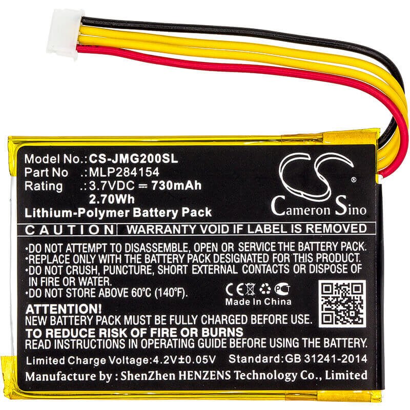 3.7V, Li-Polymer, 730mAh, Speaker battery fits Jbl, Go 2, Go 2h, 2.70Wh Speaker Cameron Sino Technology Limited