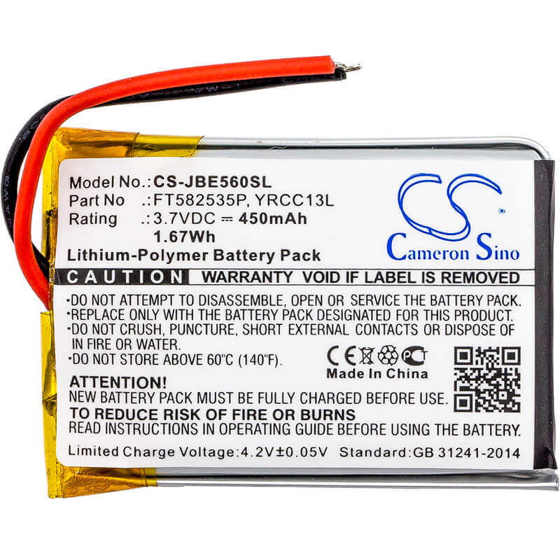 3.7V, Li-Polymer, 450mAh, Headset battery fits Jbl, Ft582535p, J56bt, 1.67Wh Wireless Headset Cameron Sino Technology Limited