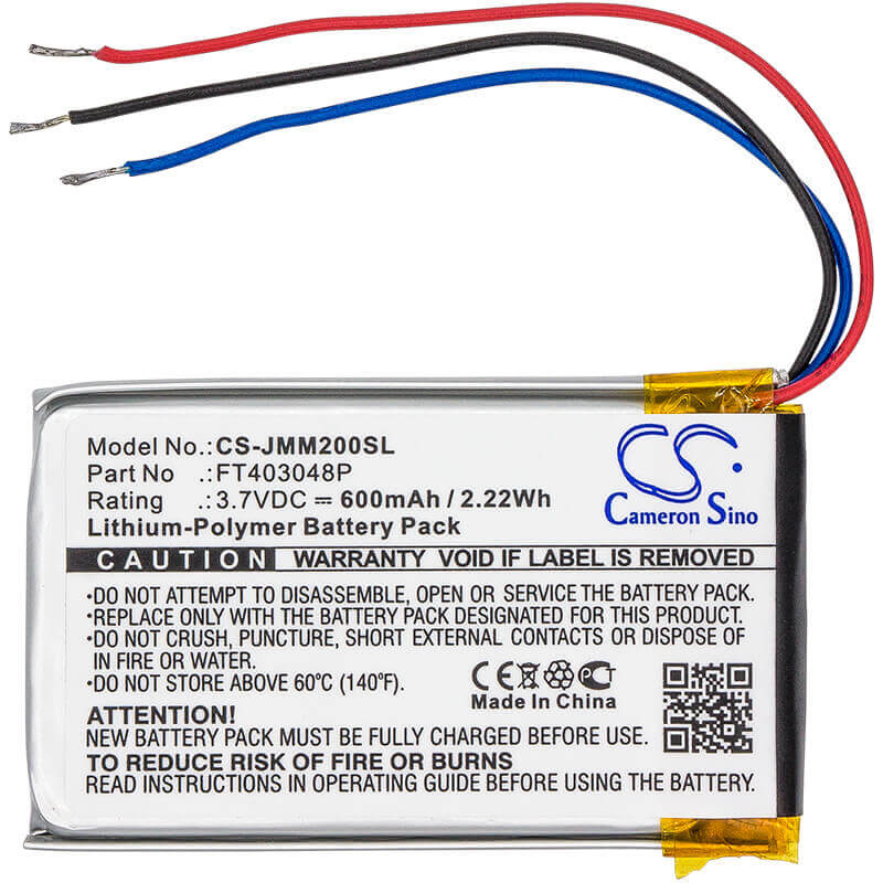 3.7V, Li-Polymer, 600mAh, Speaker battery fits Jbl, Clip, Clip Plus, 2.22Wh Speaker Cameron Sino Technology Limited