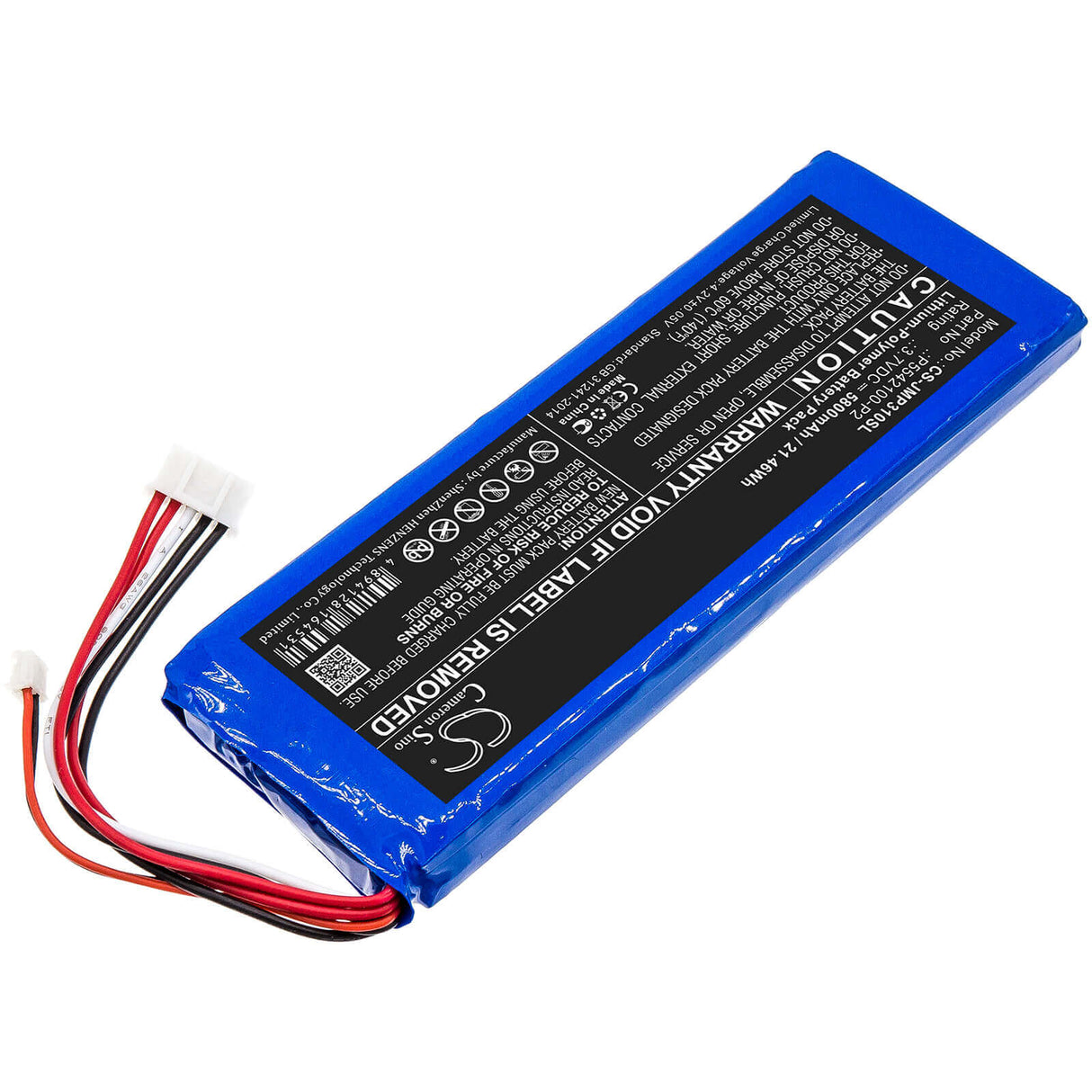 3.7V, Li-Polymer, 5800mAh, Speaker battery fits Jbl, Pulse 3 Version 2, 21.46Wh Speaker Cameron Sino Technology Limited
