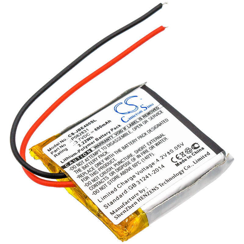 3.7V, Li-Polymer, 600mAh, Headset battery fits Jbl, P062831, Synchros S400bt, Tune 600bt, 2.22Wh Wireless Headset Cameron Sino Technology Limited
