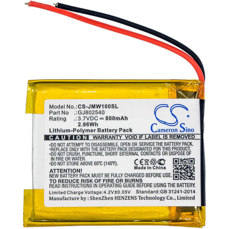 3.7V, Li-Polymer, 800mAh, Speaker battery fits Jbl, Wind, 2.96Wh Speaker Cameron Sino Technology Limited