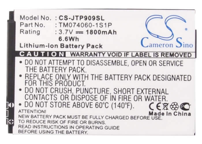 3.7V, Li-ion, 1800mAh, SmartPhone battery fits Jcb, Tm074060-1s1p, Pro-smart, Toughphone Pro-smart, 6.66Wh Mobile, SmartPhone Cameron Sino Technology Limited (Suspended)