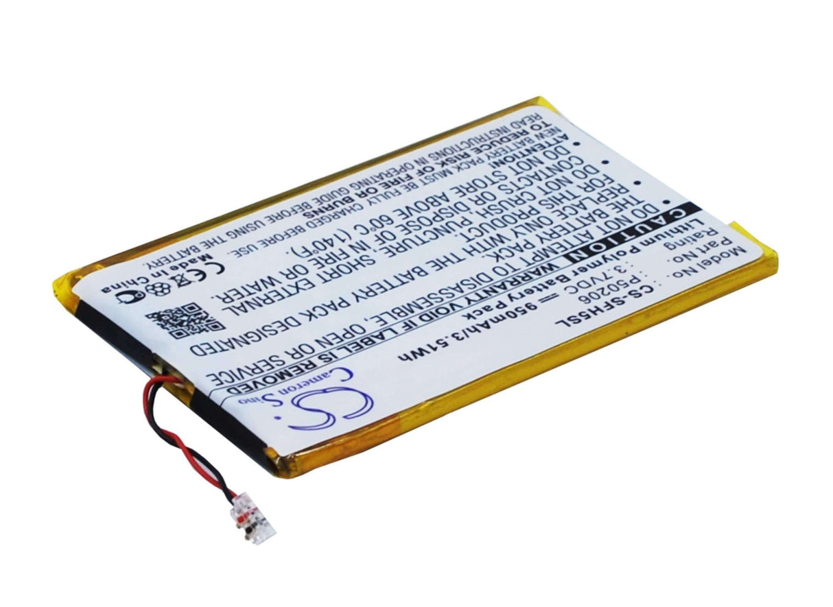 3.7V, Li-Polymer, 950mAh, Media Player battery fits Jnc, P50206, Ssf-h5, 3.52Wh Media Player Cameron Sino Technology Limited