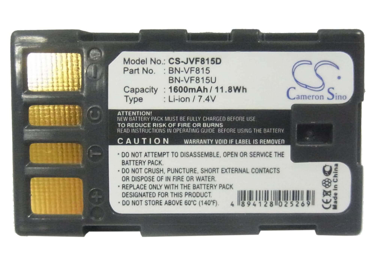 7.4V, Li-ion, 1600mAh, Camera battery fits Jvc, Bn-vf815, Ex-z2000, Gr-d720, 11.84Wh Camera Cameron Sino Technology Limited (Camera)