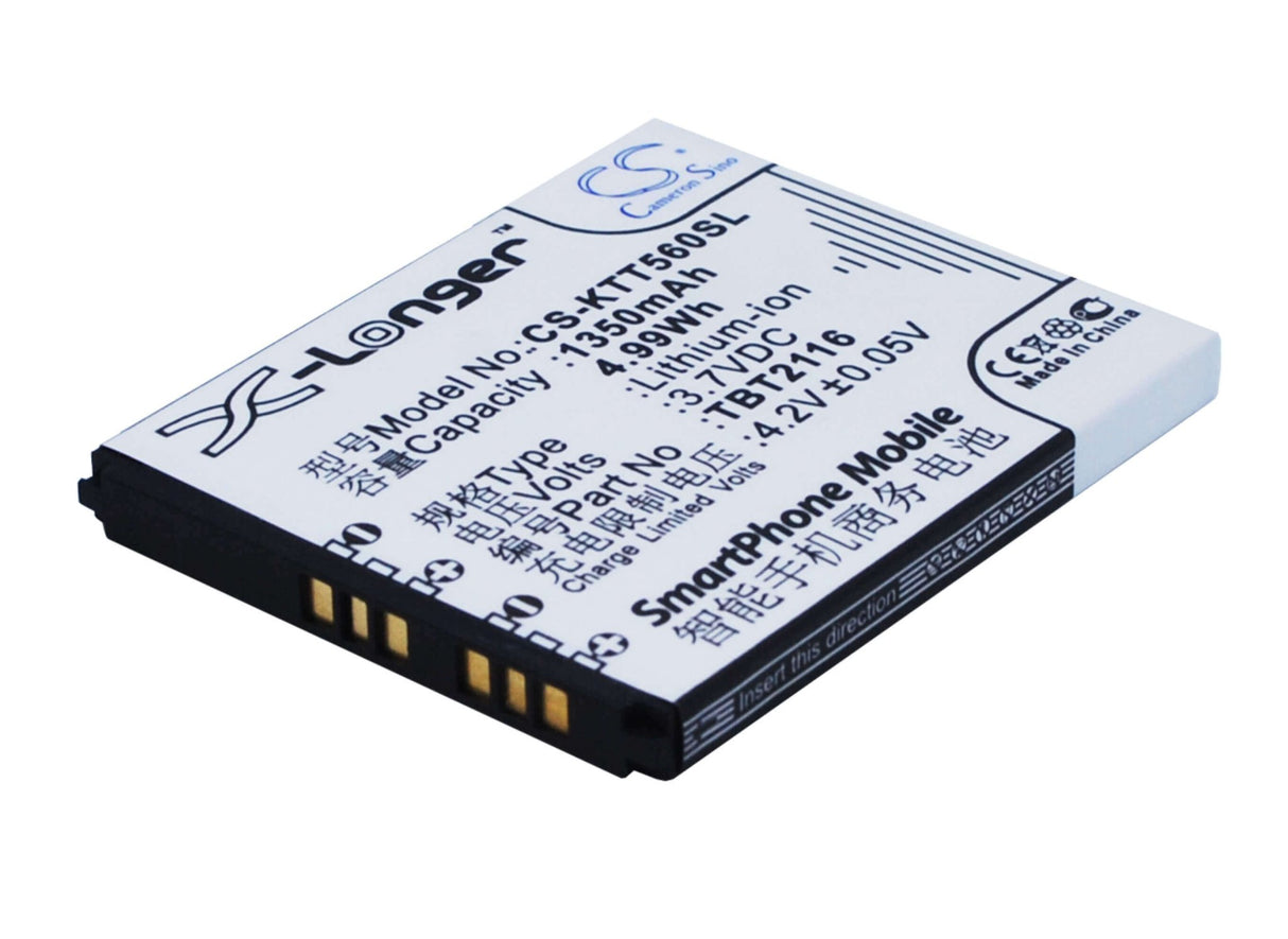 3.7V, Li-ion, 1350mAh, SmartPhone battery fits K-touch, Tbt2116, A788, D99, 5Wh Mobile, SmartPhone Cameron Sino Technology Limited (Suspended)