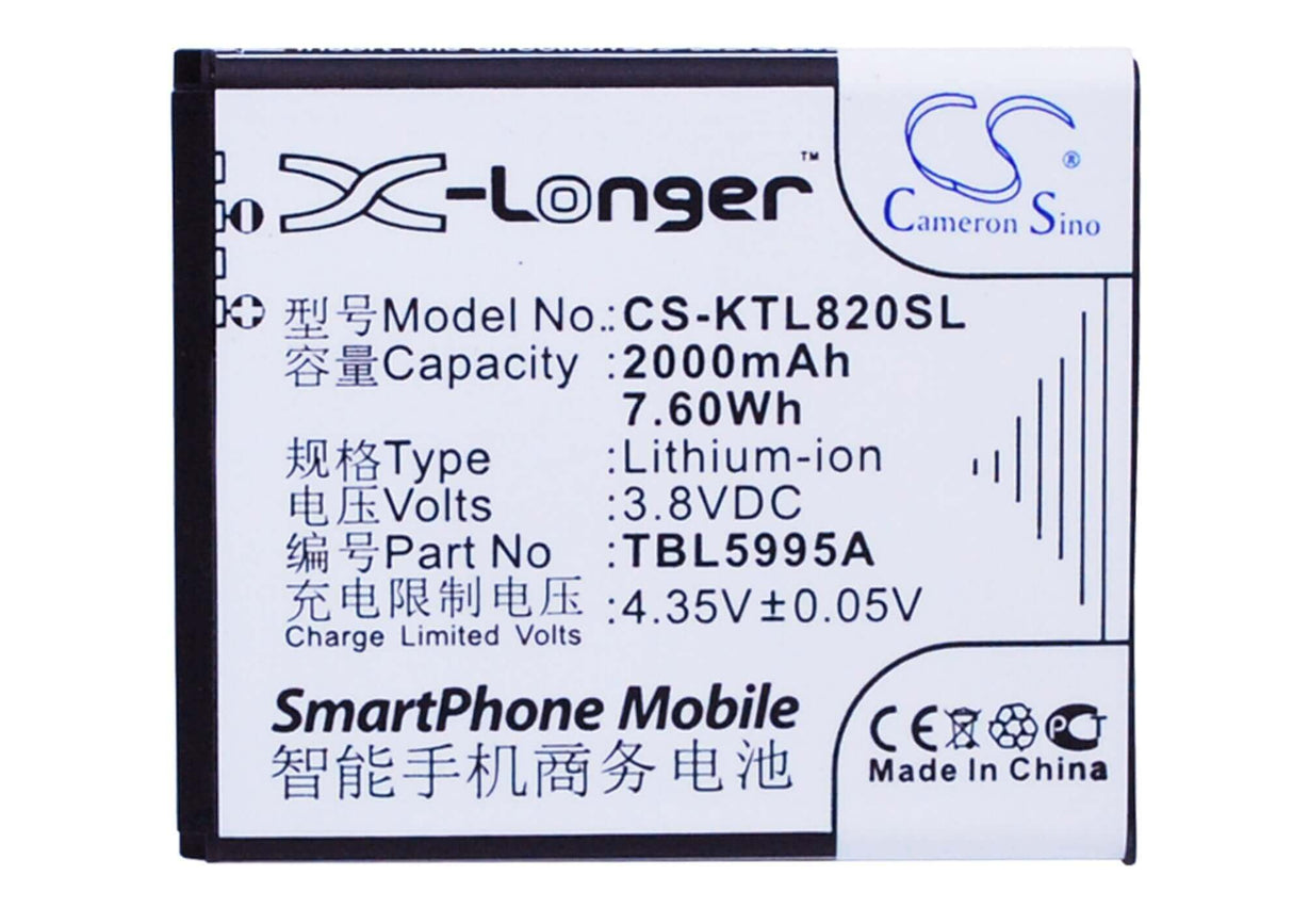 3.8V, Li-ion, 2000mAh, SmartPhone battery fits K-touch, Tbe5707b, L820, L820c, 7.6Wh Mobile, SmartPhone Cameron Sino Technology Limited (Smartphone)