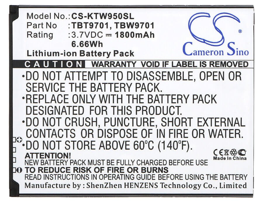 3.7V, Li-ion, 1800mAh, SmartPhone battery fits K-touch, Tbt9701, E80, E88, 6.66Wh Mobile, SmartPhone Cameron Sino Technology Limited (Smartphone)