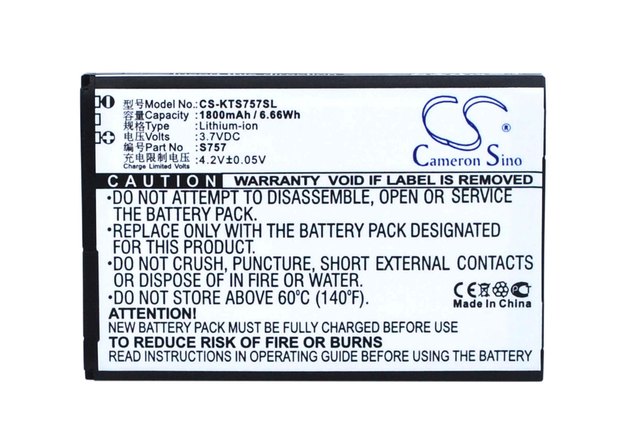 3.7V, Li-ion, 1800mAh, Batterie de smartphone compatible K-touch, S757, S757, 6.66Wh Mobile, Smartphone Cameron Sino Technology Limited (Smartphone)
