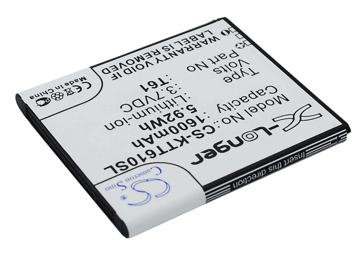 3.7V, Li-ion, 1600mAh, SmartPhone battery fits K-touch, T61, T61, 5.92Wh Mobile, SmartPhone Cameron Sino Technology Limited (Suspended)