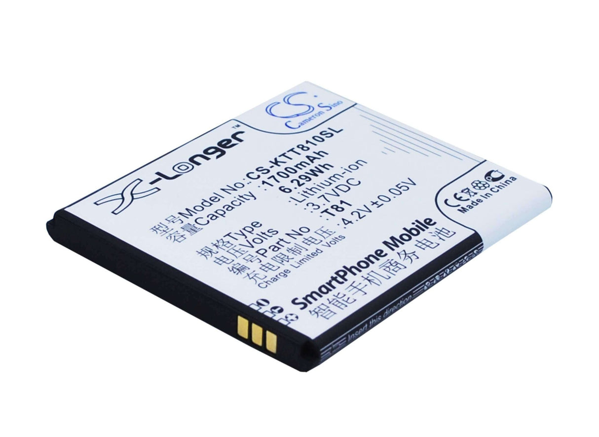 3.7V, Li-ion, 1700mAh, SmartPhone battery fits K-touch, T81, T81, 6.29Wh Mobile, SmartPhone Cameron Sino Technology Limited (Suspended)
