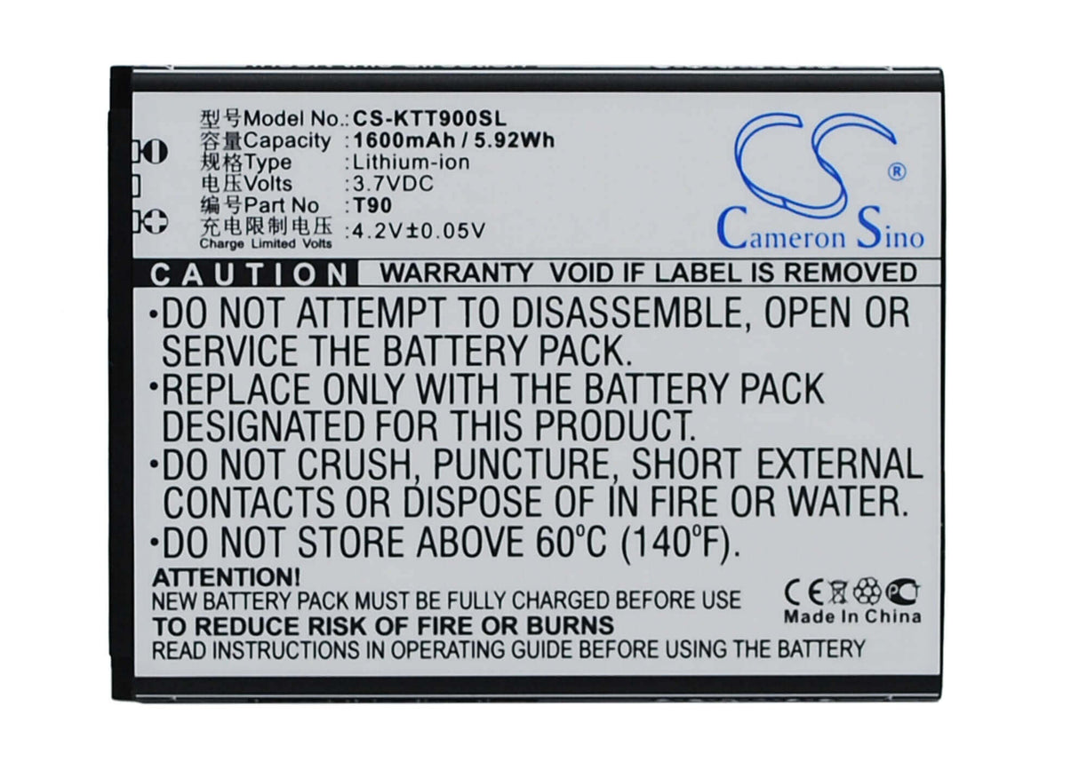 3.7V, Li-ion, 1600mAh, SmartPhone battery fits K-touch, T90, T90, 5.92Wh Mobile, SmartPhone Cameron Sino Technology Limited (Suspended)
