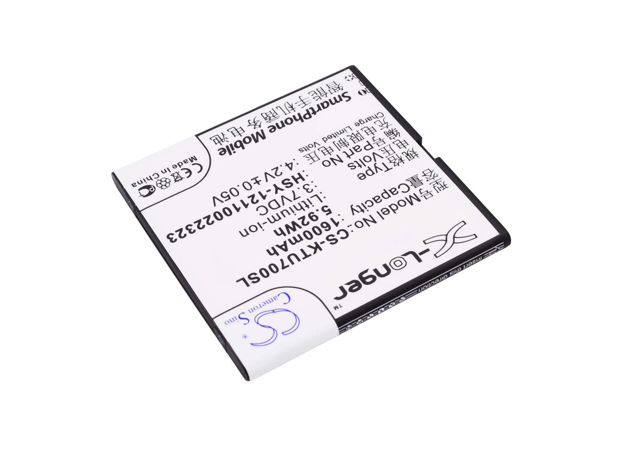 3.7V, Li-ion, 1600mAh, SmartPhone battery fits K-touch, Hsy-12110022323, U7, 5.92Wh Mobile, SmartPhone Cameron Sino Technology Limited (Suspended)