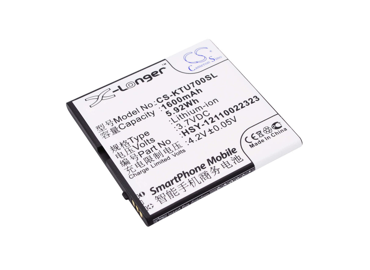 3.7V, Li-ion, 1600mAh, SmartPhone battery fits K-touch, Hsy-12110022323, U7, 5.92Wh Mobile, SmartPhone Cameron Sino Technology Limited (Suspended)