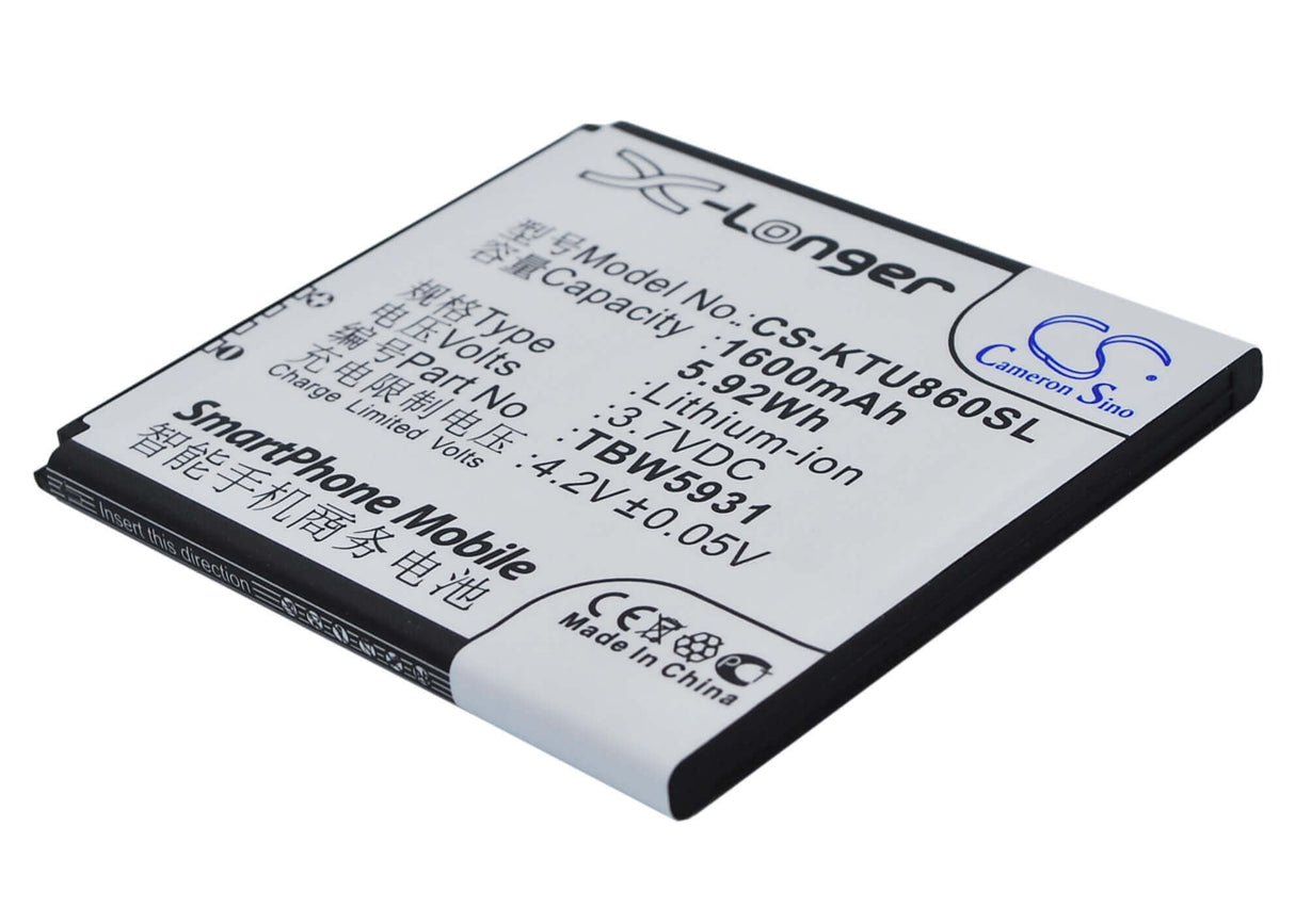 3.7V, Li-ion, 1600mAh, SmartPhone battery fits Highscreen, K-touch, Tbw5931, Omega Q, 5.92Wh Mobile, SmartPhone Cameron Sino Technology Limited (Smartphone)