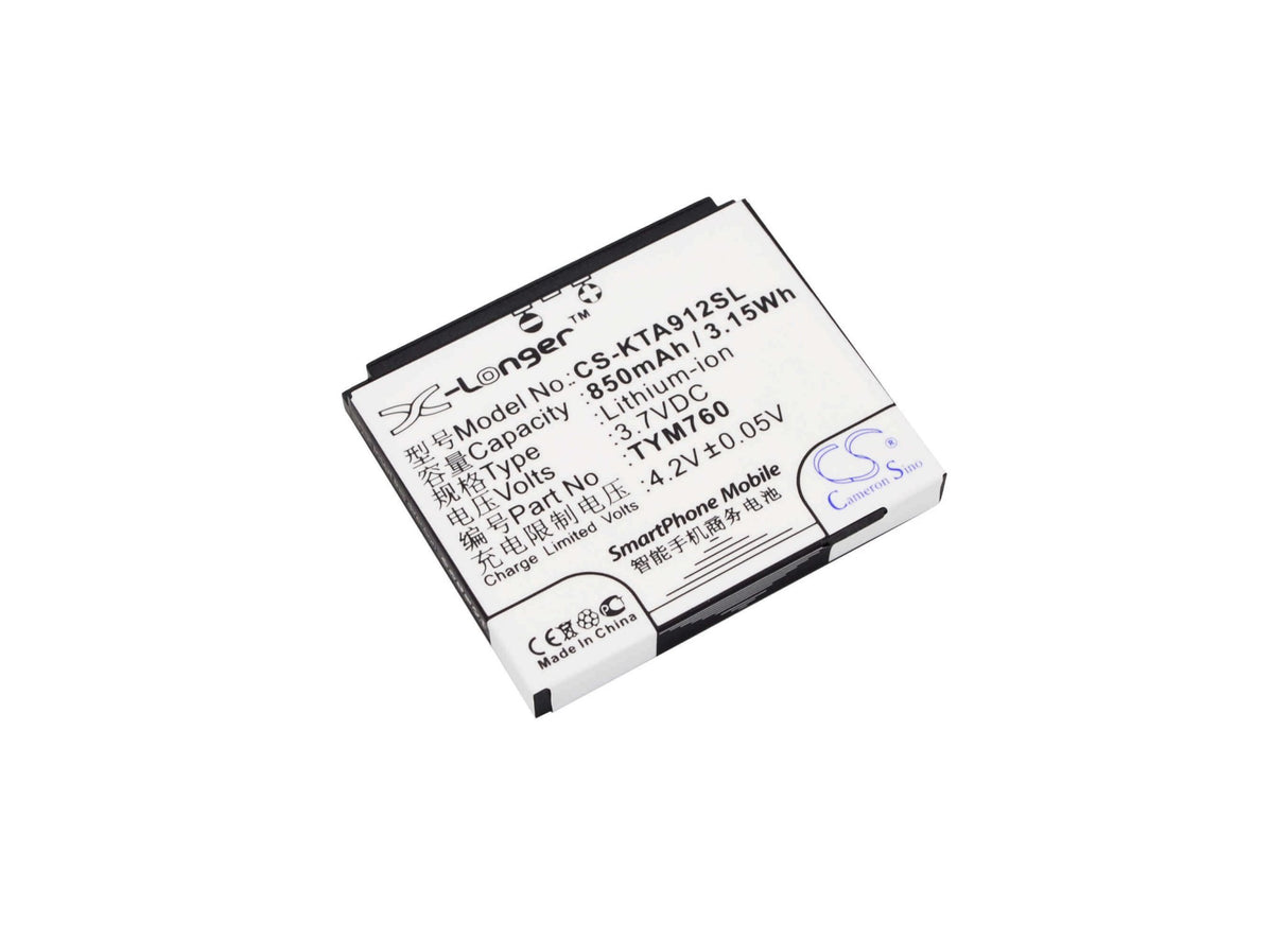 3.7V, Li-ion, 850mAh, SmartPhone battery fits K-touch, Tym760, A912, A915, 3.15Wh Mobile, SmartPhone Cameron Sino Technology Limited (Suspended)