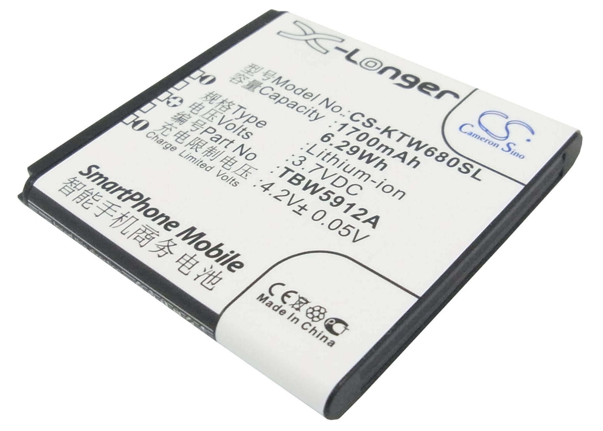 3,7V, Li-ion, 1700mAh, batterie de smartphone compatible K-touch, Tbw5912a, W608, W680, 6,29Wh Mobile, Smartphone Cameron Sino Technology Limited (Smartphone)