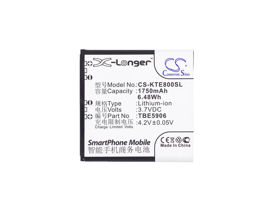 3.7V, Li-ion, 1750mAh, SmartPhone battery fits K-touch, Tbe5906, E688, E800, 6.48Wh Mobile, SmartPhone Cameron Sino Technology Limited (Suspended)