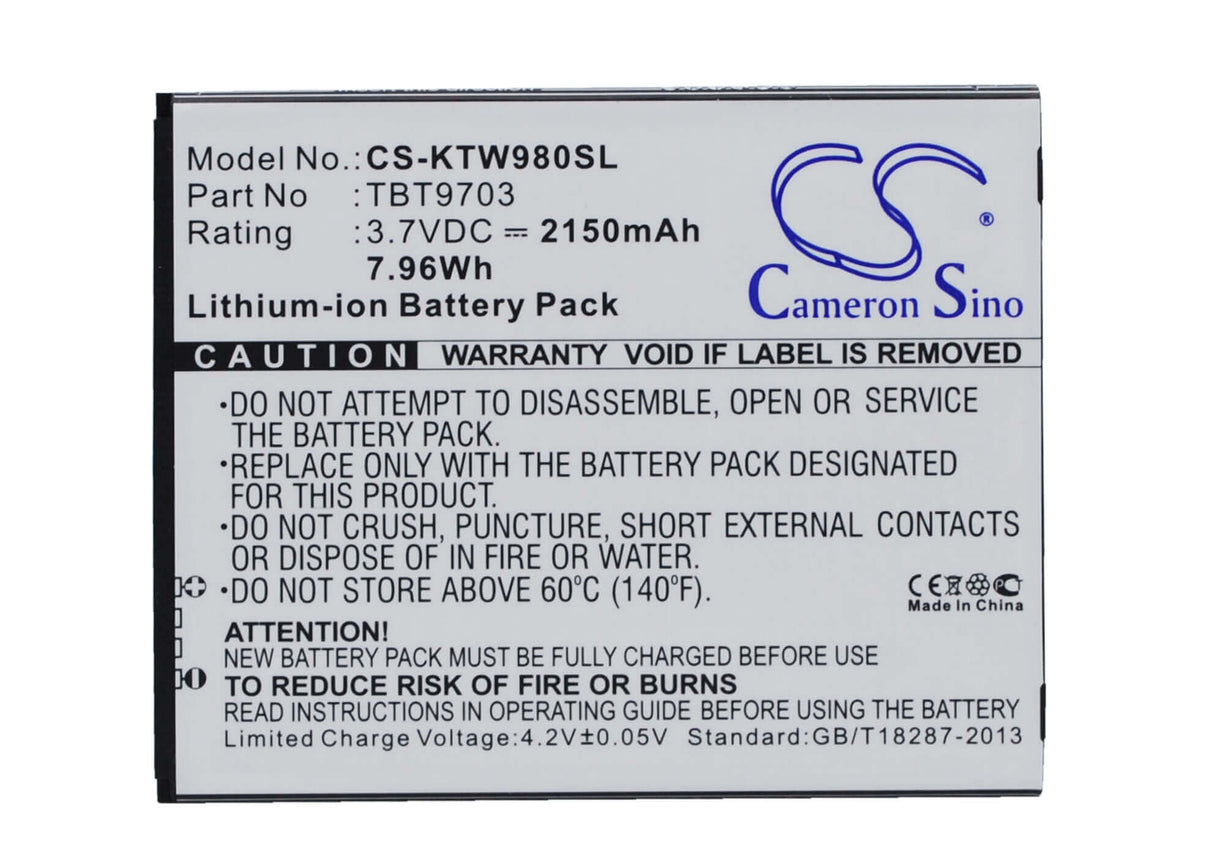 3,7V, Li-ion, 2150mAh, batterie de smartphone compatible avec K-touch, Tbt9703, Kis 3, Kis 3w, 7,96Wh Mobile, SmartPhone Cameron Sino Technology Limited (Suspendu)