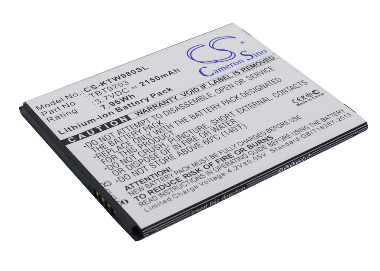 3,7V, Li-ion, 2150mAh, batterie de smartphone compatible avec K-touch, Tbt9703, Kis 3, Kis 3w, 7,96Wh Mobile, SmartPhone Cameron Sino Technology Limited (Suspendu)