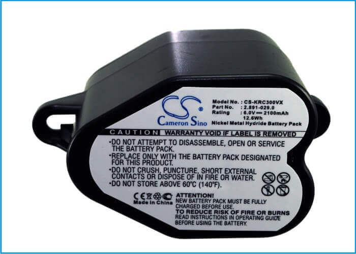 6.0V, Ni-MH, 2100mAh, Vacuum battery fits Robocleaner, Karcher Rc3000, 12.60Wh Vacuum Cameron Sino Technology Limited (Suspended)