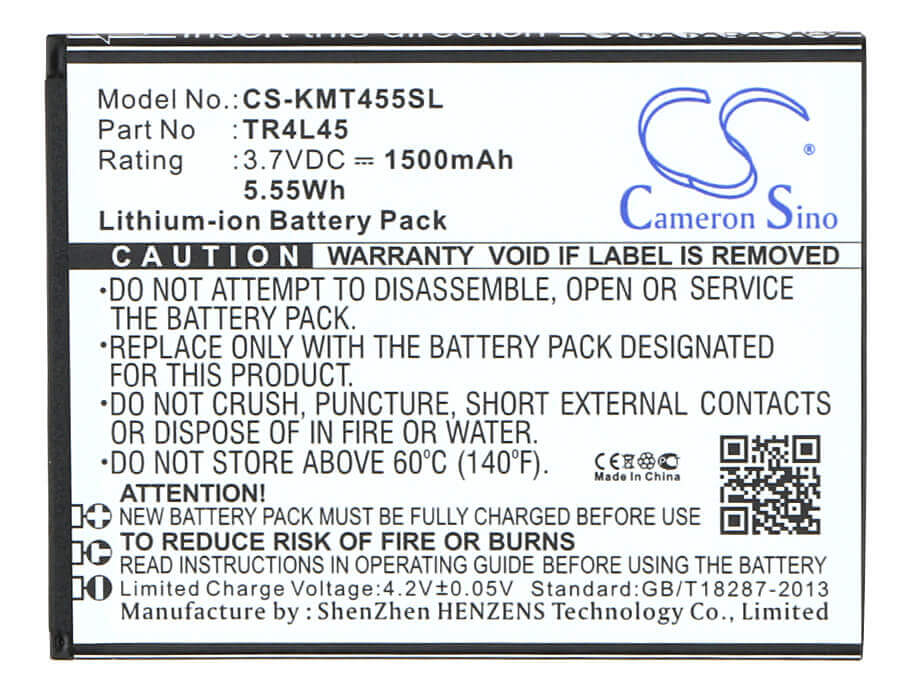 3.7V, Li-ion, 1500mAh, SmartPhone battery fits Kazam, Tr4l45, Trooper 445l, 5.55Wh Mobile, SmartPhone Cameron Sino Technology Limited (Smartphone)