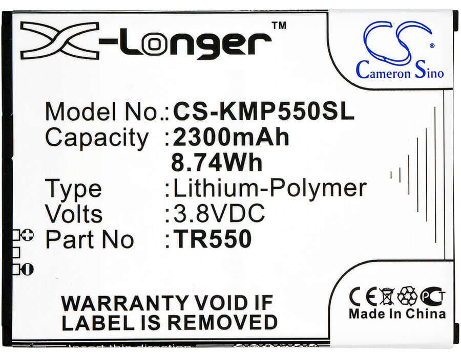 3,8V, Li-Polymer, 2300mAh, batterie de smartphone compatible avec Kazam, Tr550, Trooper 550, 8,74Wh Mobile, SmartPhone Cameron Sino Technology Limited (Suspendu)