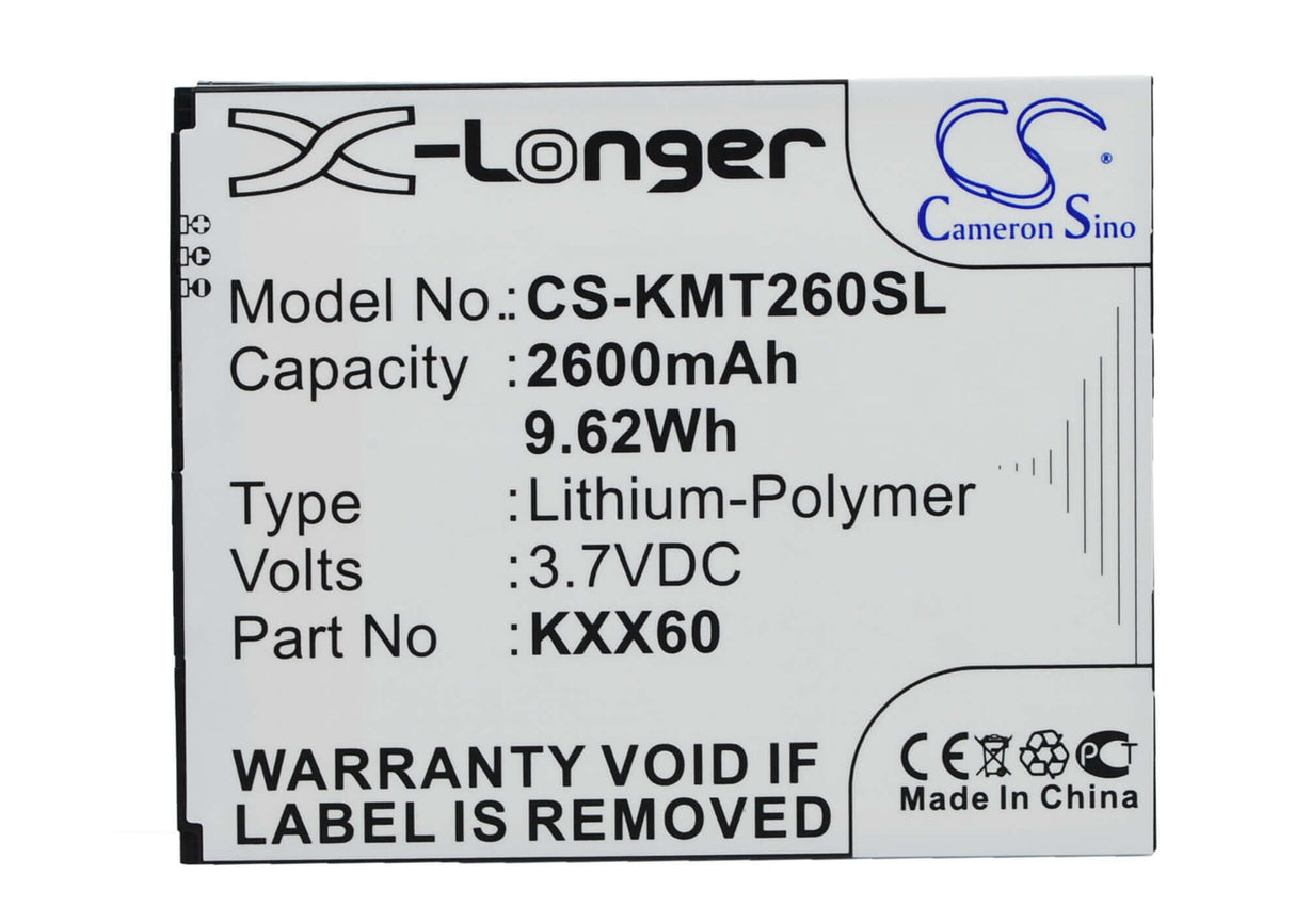 3.7V, Li-Polymer, 2600mAh, SmartPhone battery fits Kazam, Kxx60, Trooper 2 X6.0, Trooper 6.0, 9.62Wh Mobile, SmartPhone Cameron Sino Technology Limited (Suspended)