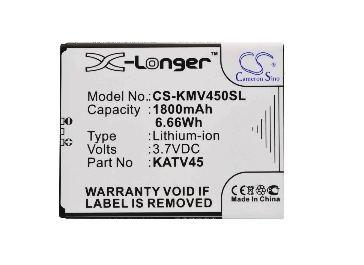 3.7V, Li-ion, 1800mAh, SmartPhone battery fits Kazam, Katv45, Tv 4.5, 6.66Wh Mobile, SmartPhone Cameron Sino Technology Limited (Smartphone)