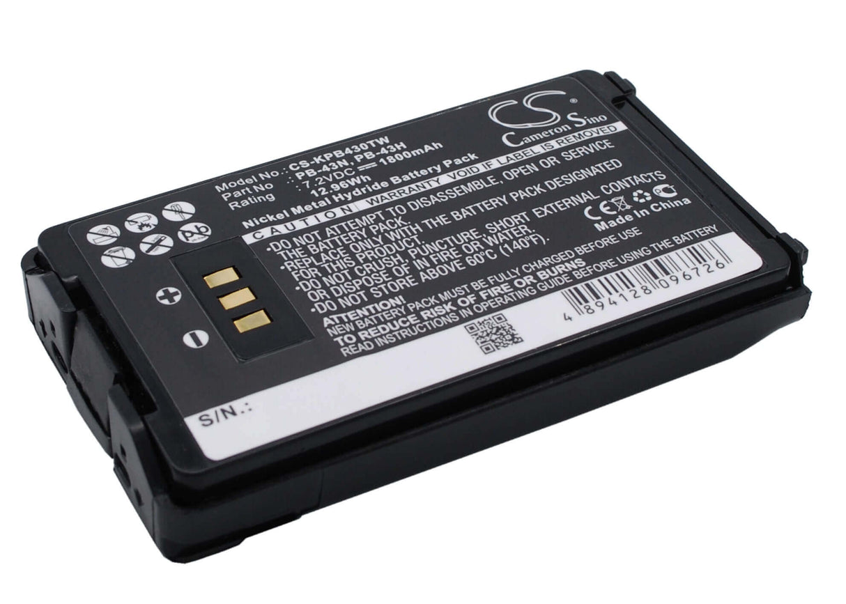 7.2V, Ni-MH, 1800mAh, Two-Way Radio battery fits Kenwood, Knb-43, Th-255a, Th-k2at, 12.96Wh Two-Way Radio Cameron Sino Technology Limited